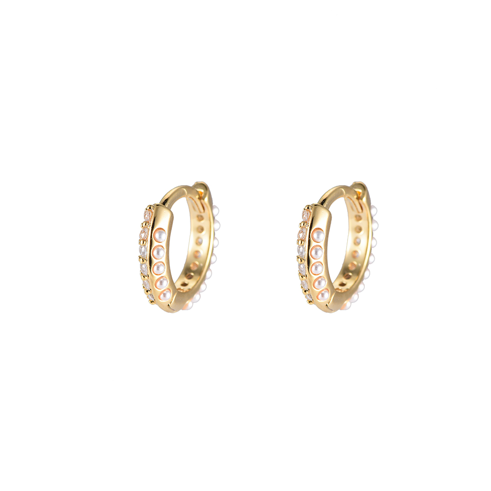 2 Faces Pearl & Diamond Gold Plated Earring
