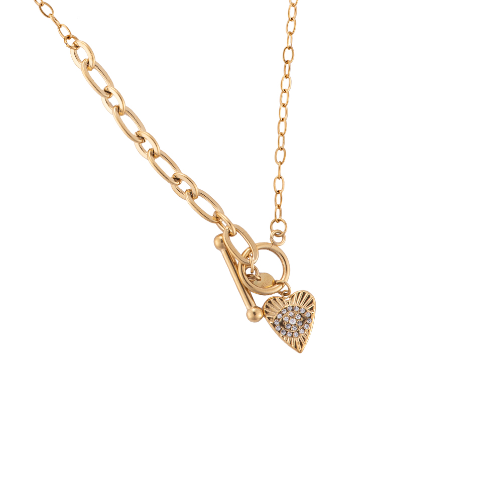 Sparkling Heart T-Clasp Stainless Steel Necklace