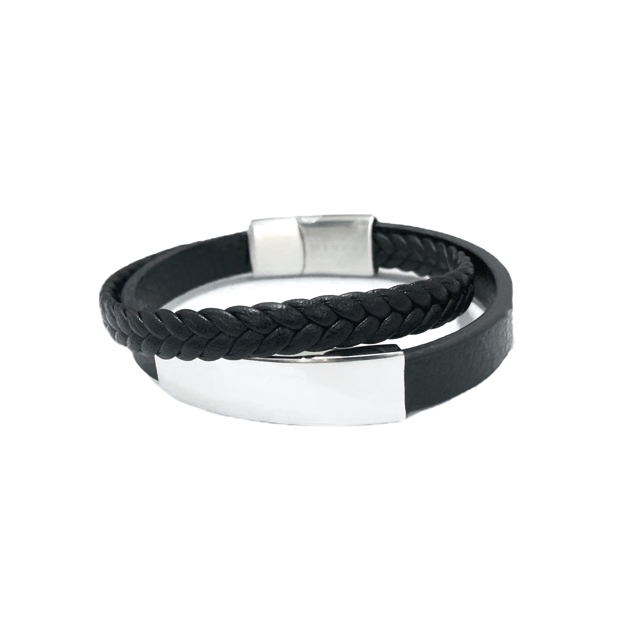 William Stainless Steel Leather Bracelet