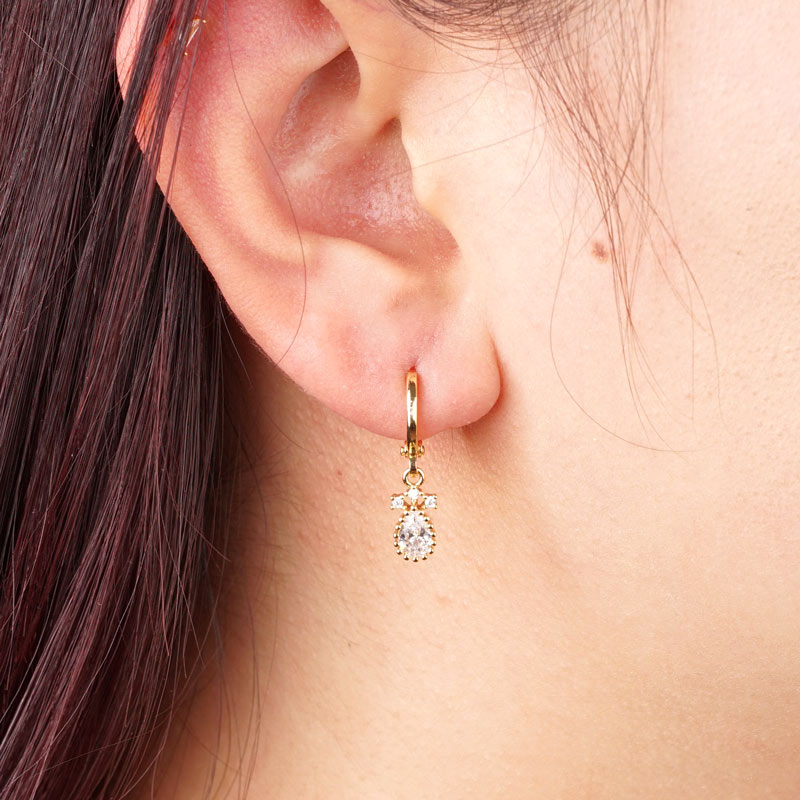 Crown Tear Diamond Gold-plated Earrings
