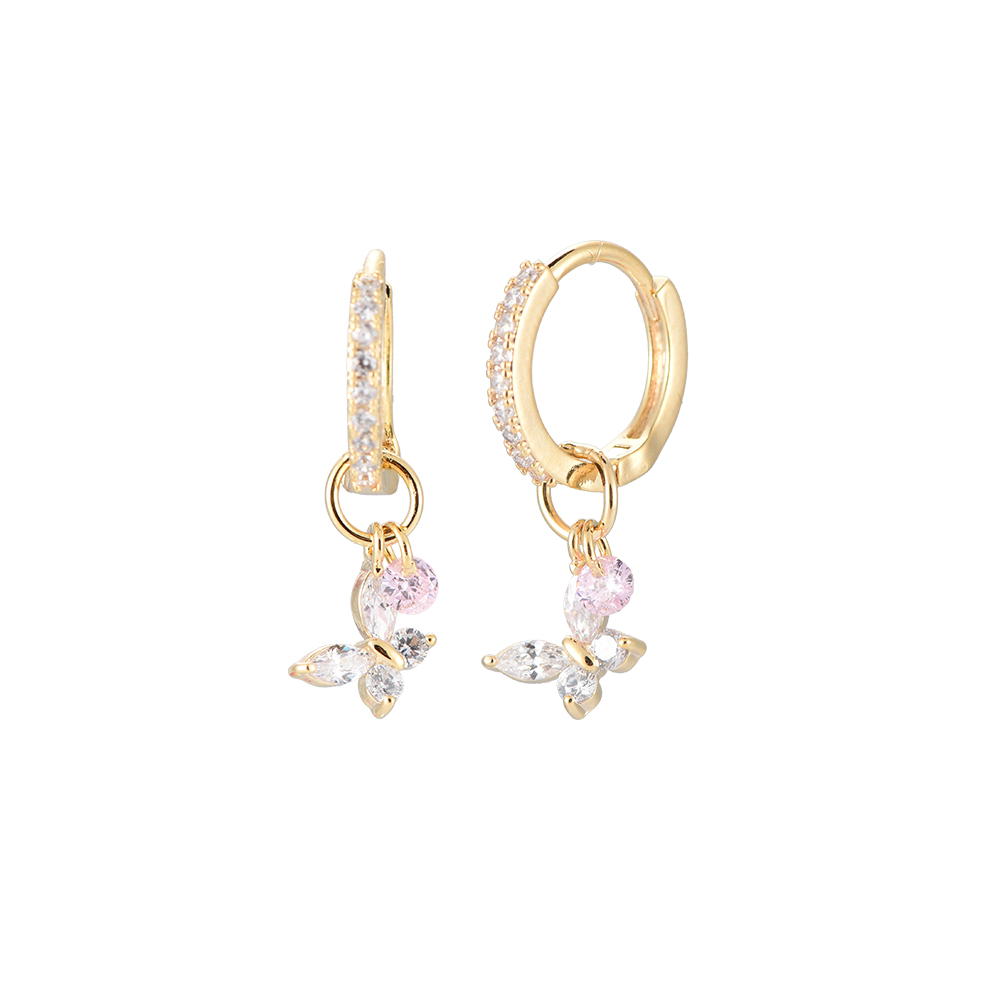 Butterfly & Pink Diamond Vergoldete Ohrringe