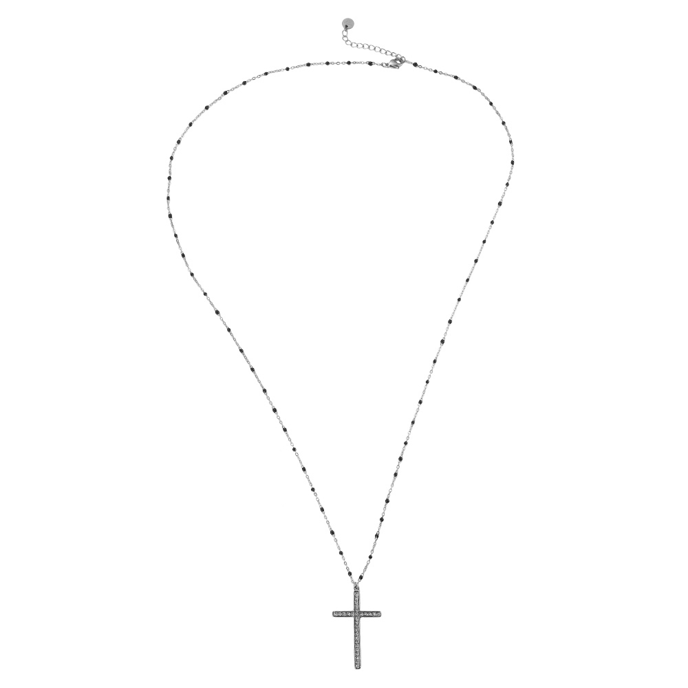 Macabre Diamond Cross 72 cm Edelstahl Halskette