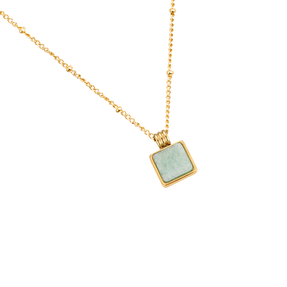 Big Square Mint Color Stone Stainless Steel Necklace