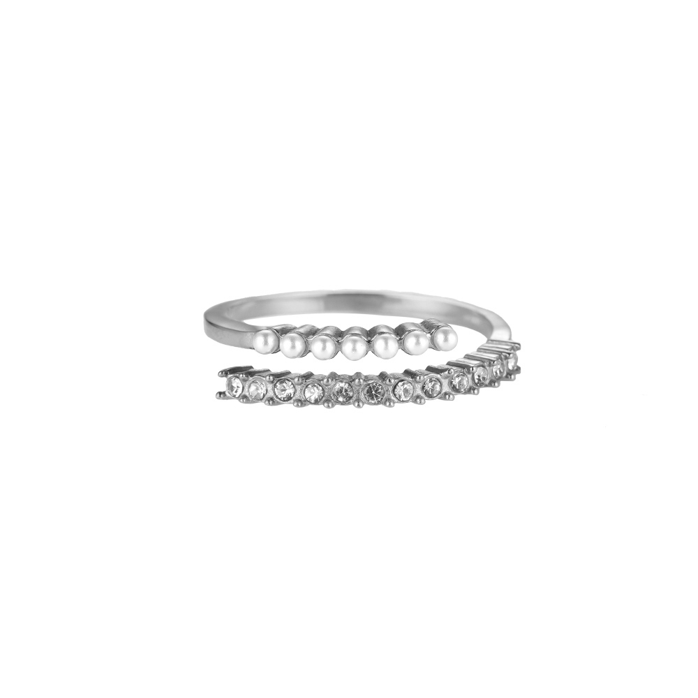 Tiny Pearls & Diamonds Stainless Steel Ring