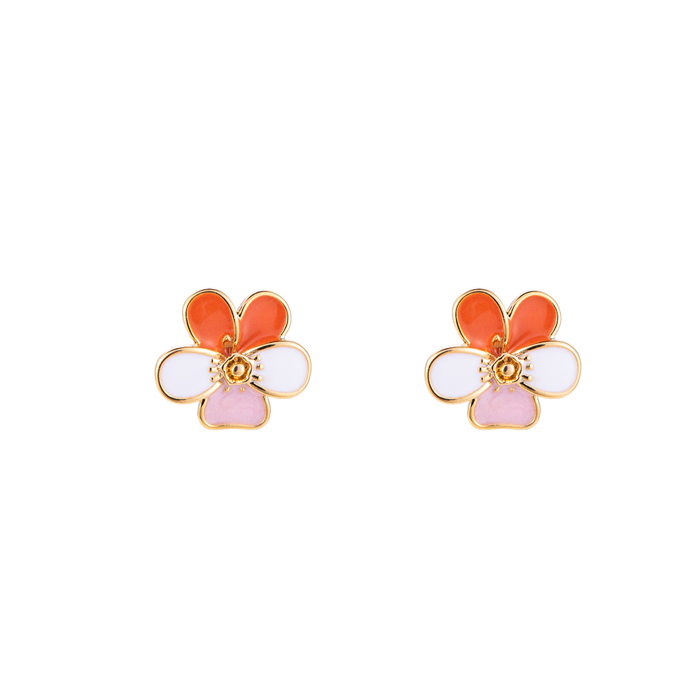 Single Painted Flower Plated Earring