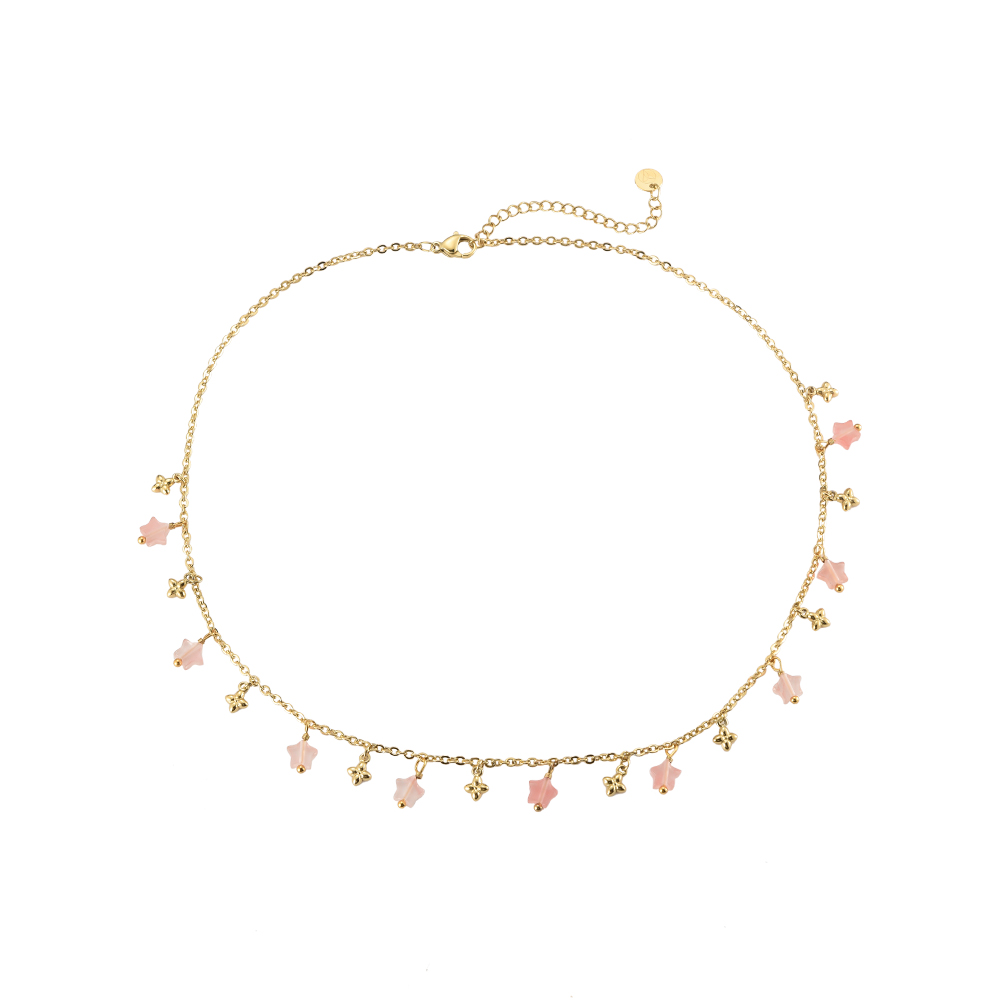 Pink Star & Golden Pendants Stainless Steel Necklace