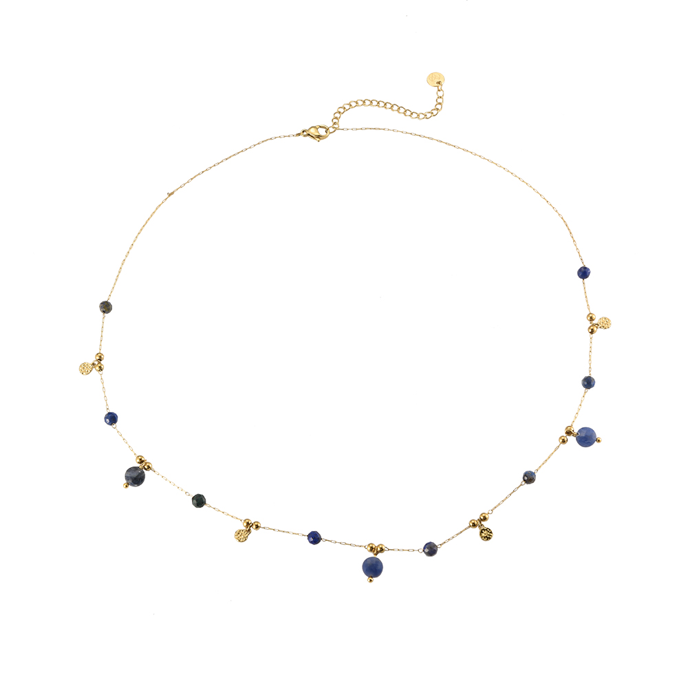 Night Blue Stones & Golden Pendants Stainless Steel Necklace