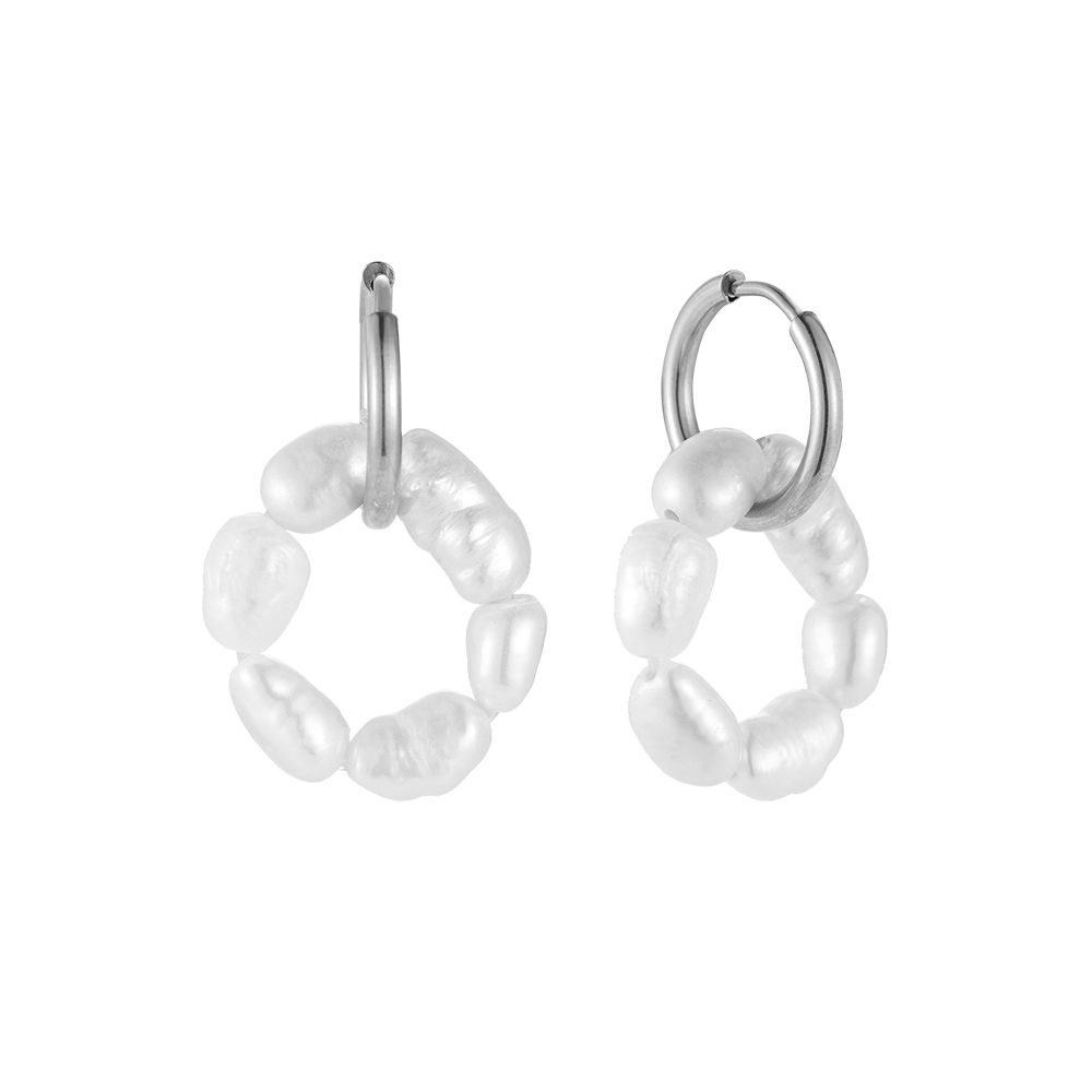 Irregular Pearl Loop Stainless Steel Earrings