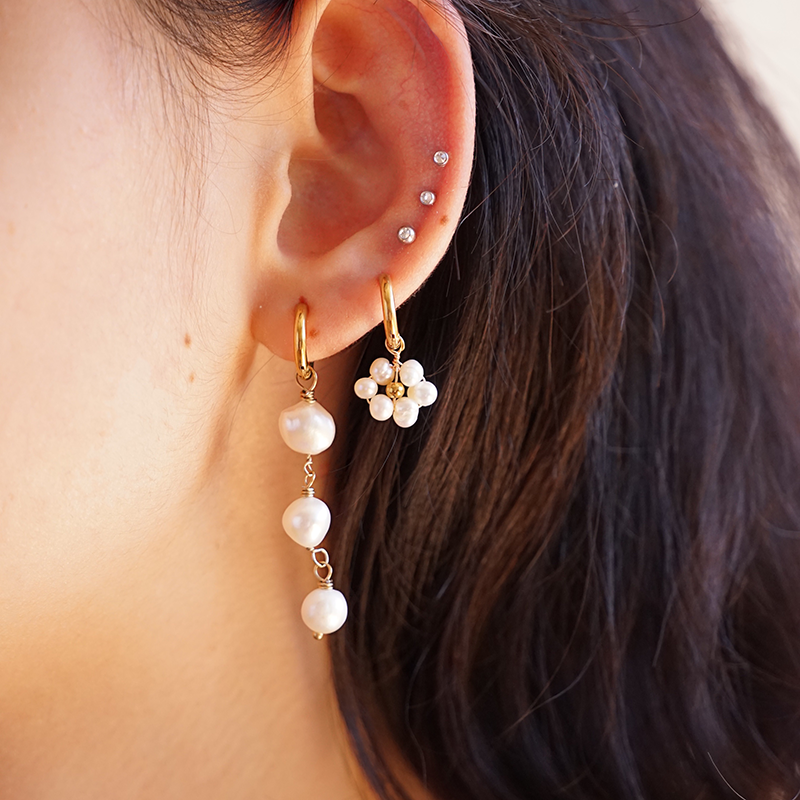 Triple Round Pearls Stainless Steel Earrings