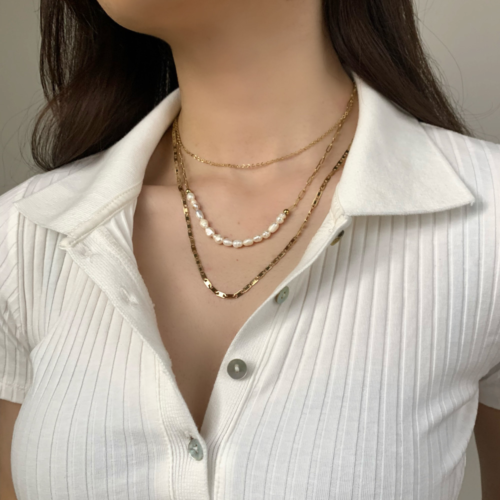 Pearl Three Layers Stainless Steel Necklace