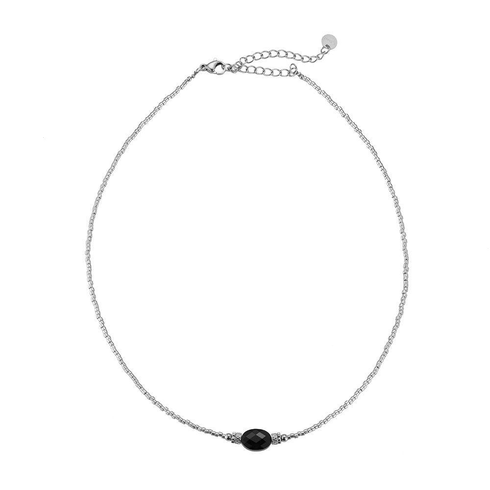 Big Black Bead Stainless Steel Necklace
