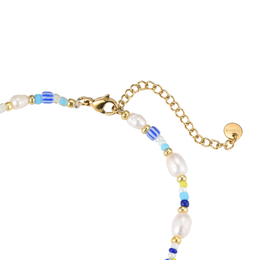 Blue Beads with Pearls Fußkette