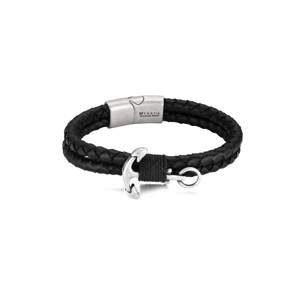 Wrapped Anchor Multi-Layered Stainless Steel Leather Bracelet