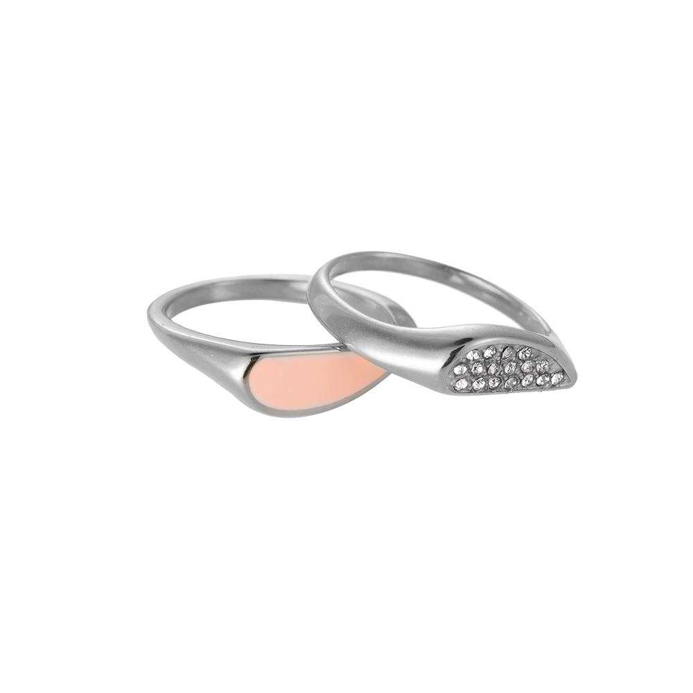 Pink Heart Combination Edelstahl Ring 