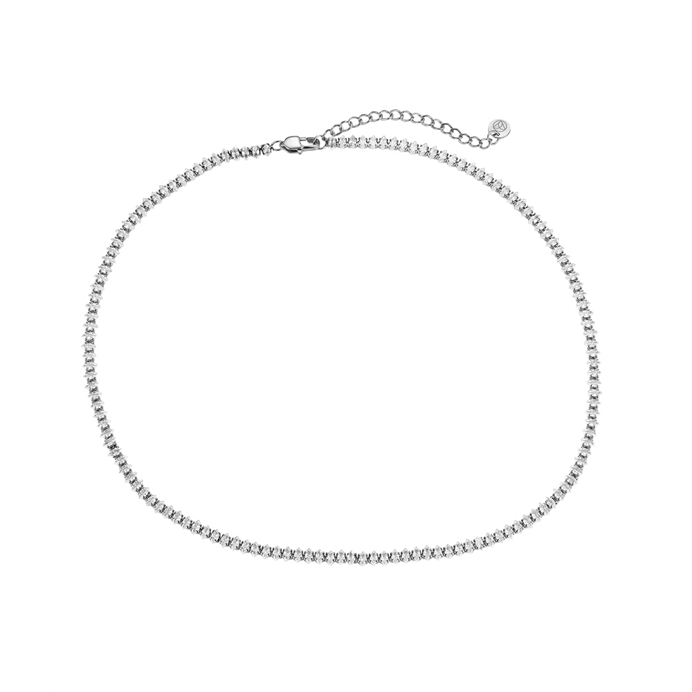 Sharp-Cut 4 mm Oval Tennis Stainless Steel Necklace
