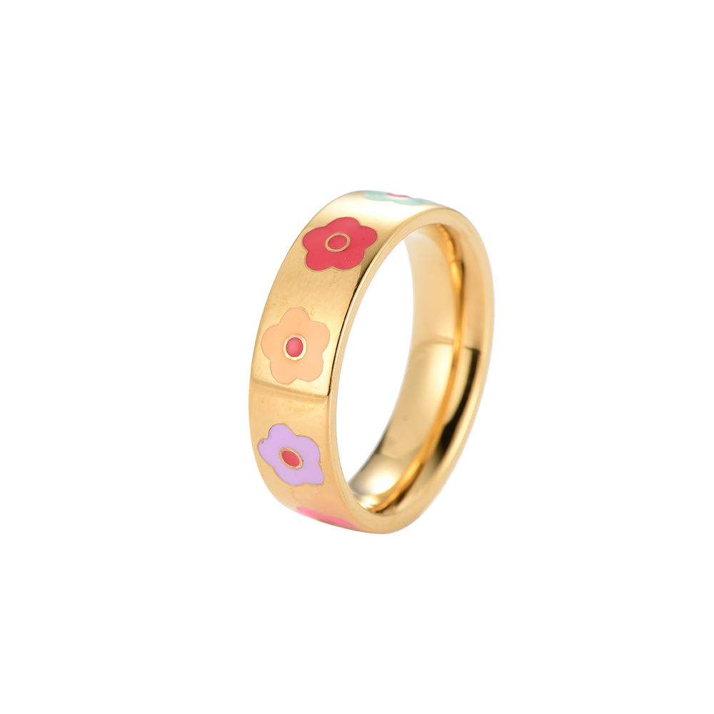 Colorful Flowers Stainless Steel Ring