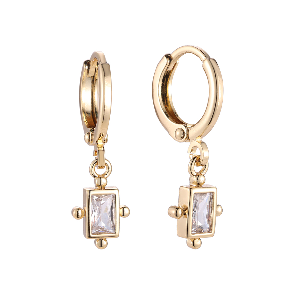 Rectangular Connector Diamond Gold-plated Earrings