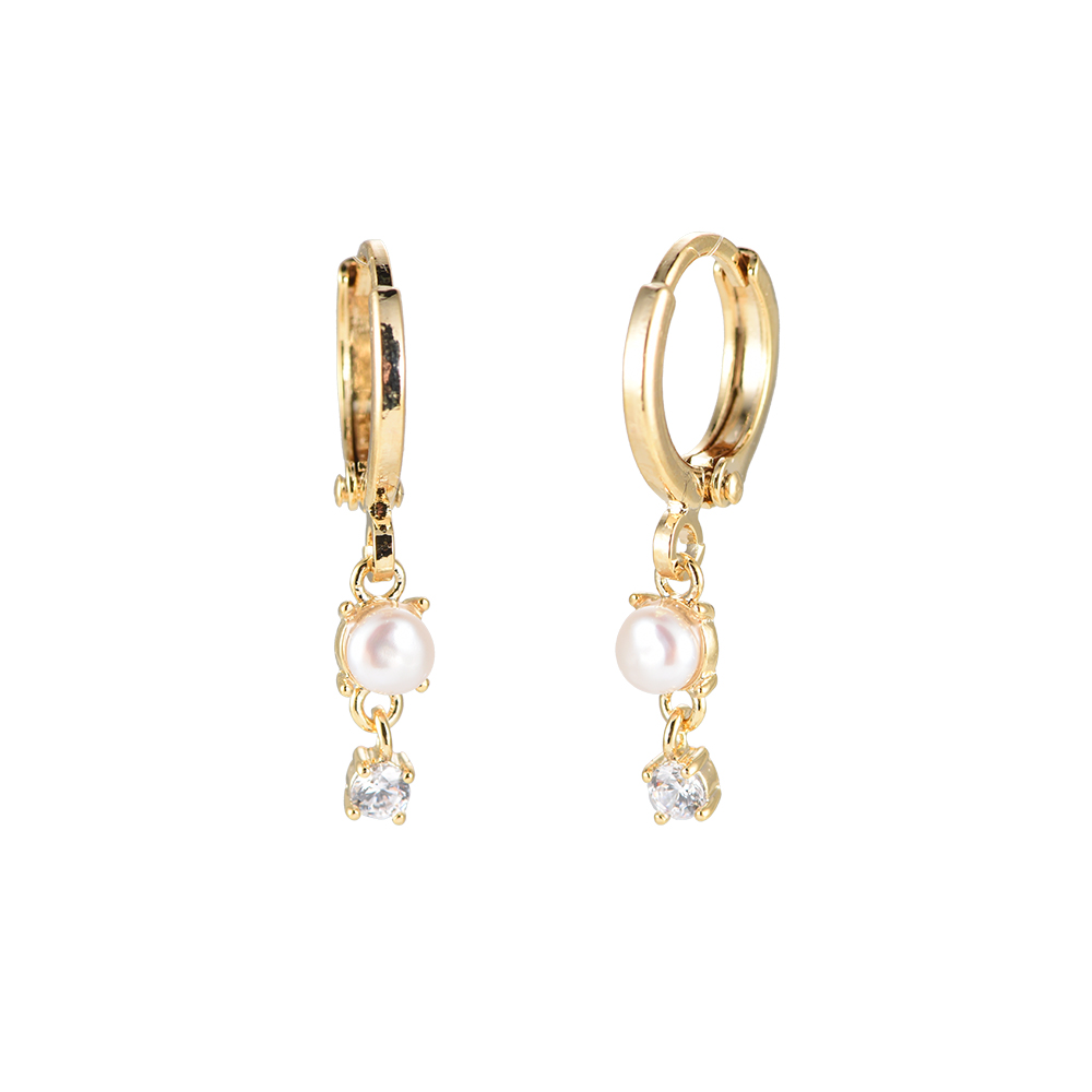Simple 1 Pearl 1 Diamond Plated Earrings