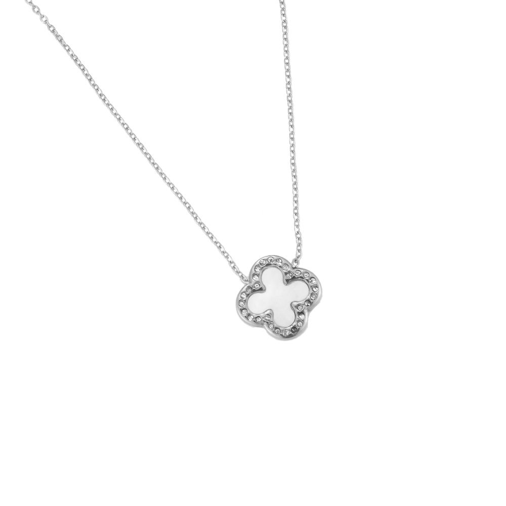 Pearly 4-Petal Flower Stainless Steel Necklace