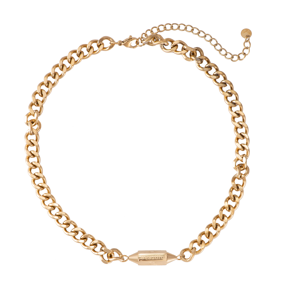 'Beautiful, Independent, Strong' Hexagon Chain Edelstahl Kette