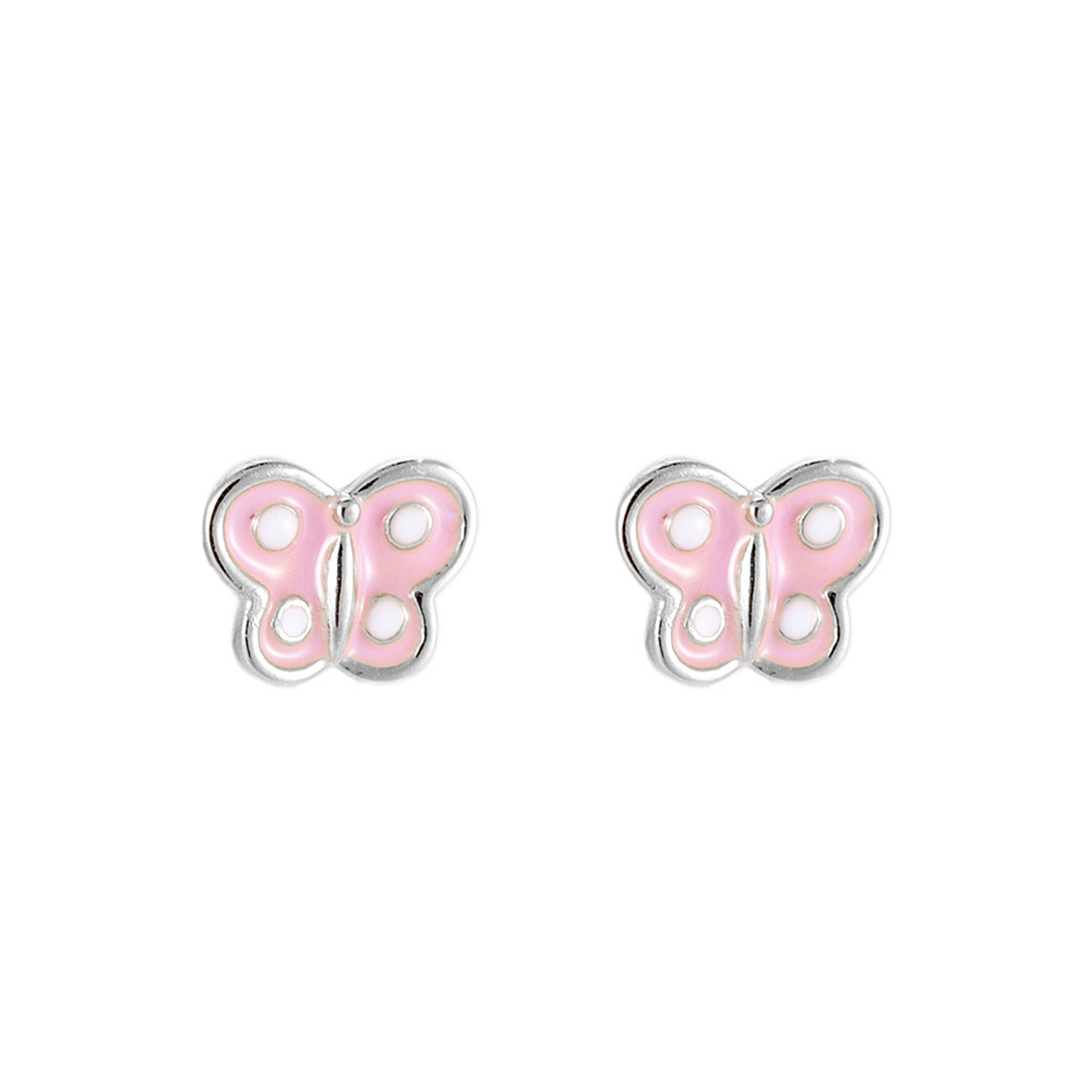 Enamel Pink Butterfly Plated Earring