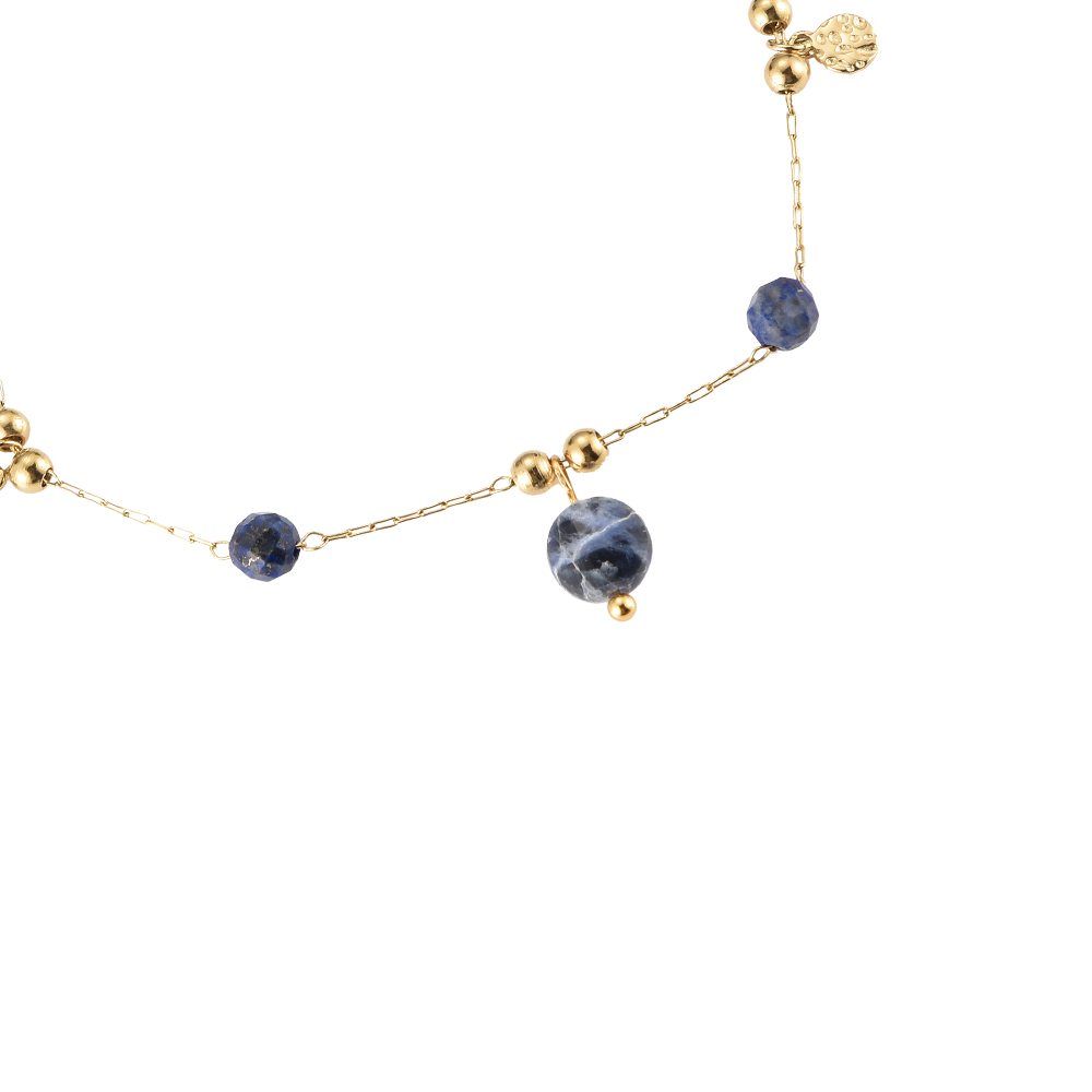 Night Blue Stones & Golden Pendants Stainless Steel Bracelet