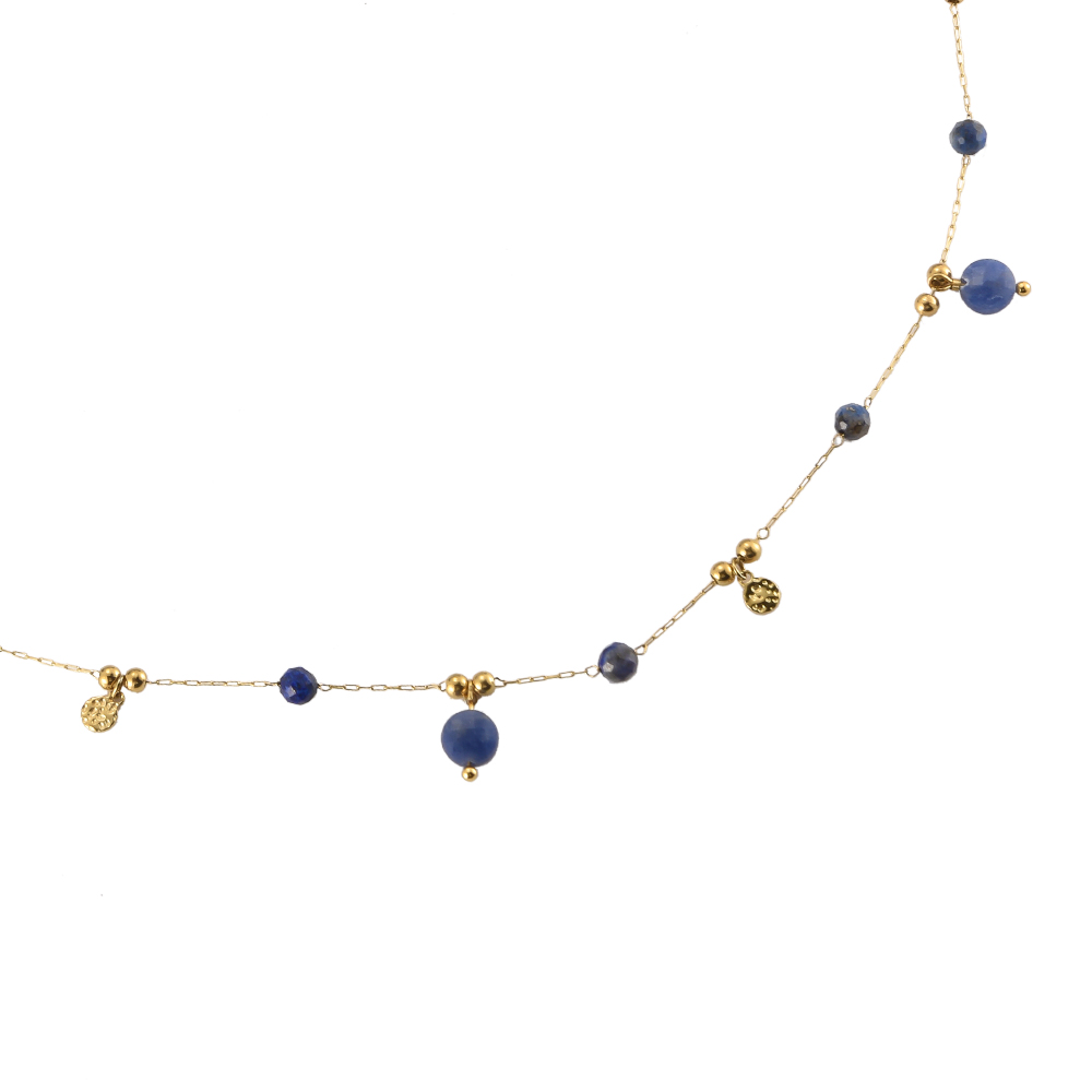 Night Blue Stones & Golden Pendants Stainless Steel Necklace