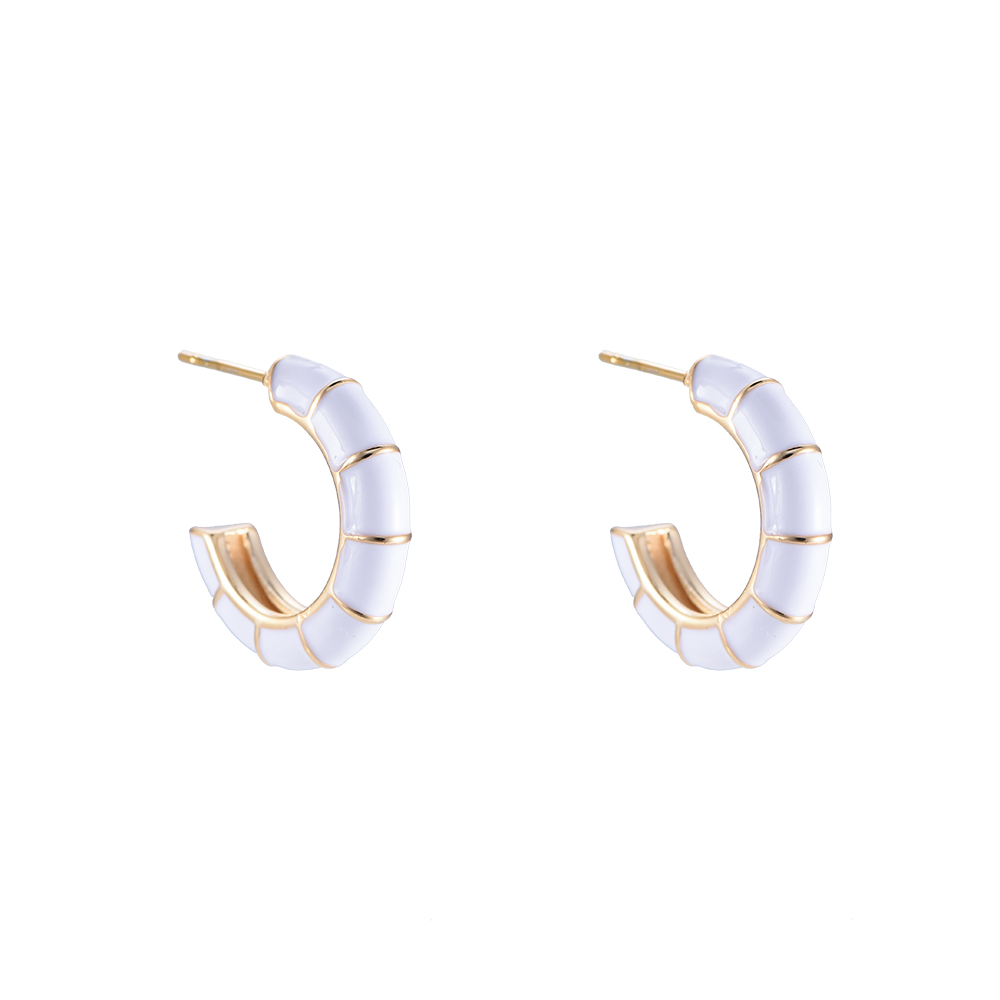 Enamel Monochrom with Lines Plated Earring