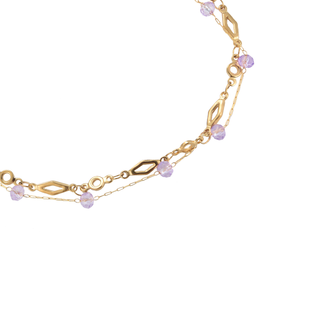 Purple Beads 2 Layer Stainless Steel Anklet