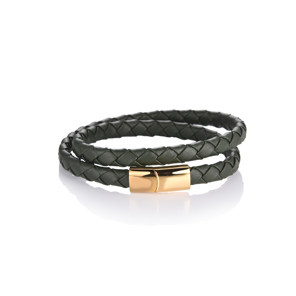 Troy Double-Layered Stainless Steel Leather Bracelet