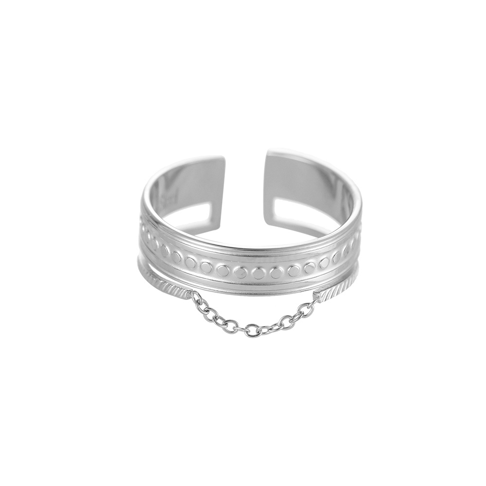 Geometric Pattern With Chain 2 Layer Edelstahl Ring