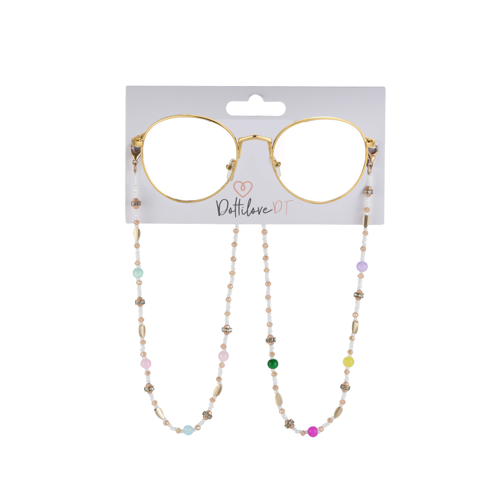 Golden Leaf Colorful Beads Glasses Chain