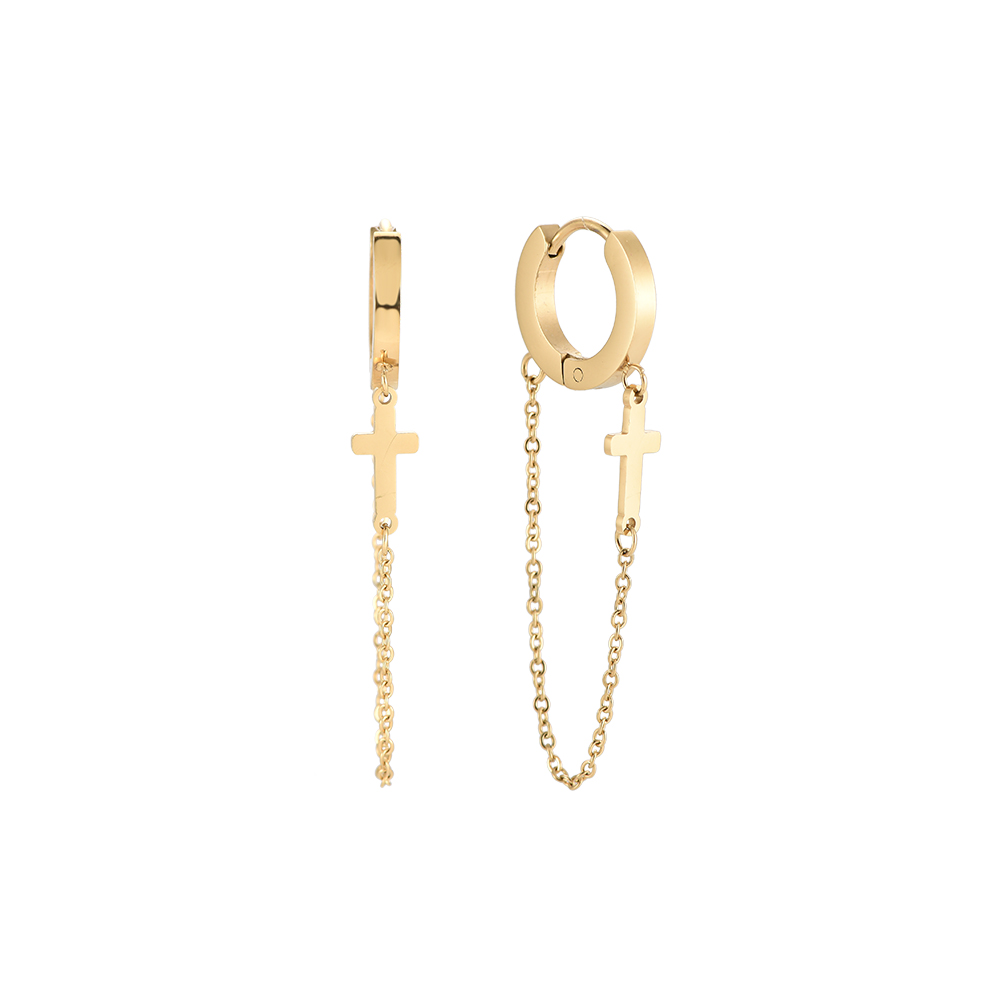 Cross with Chain Stainless Steel Earrings