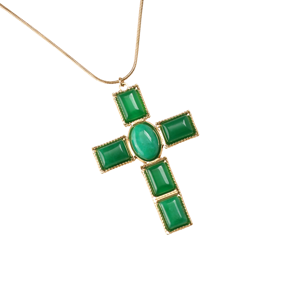80cm Green Cross Edelstahl Halskette   