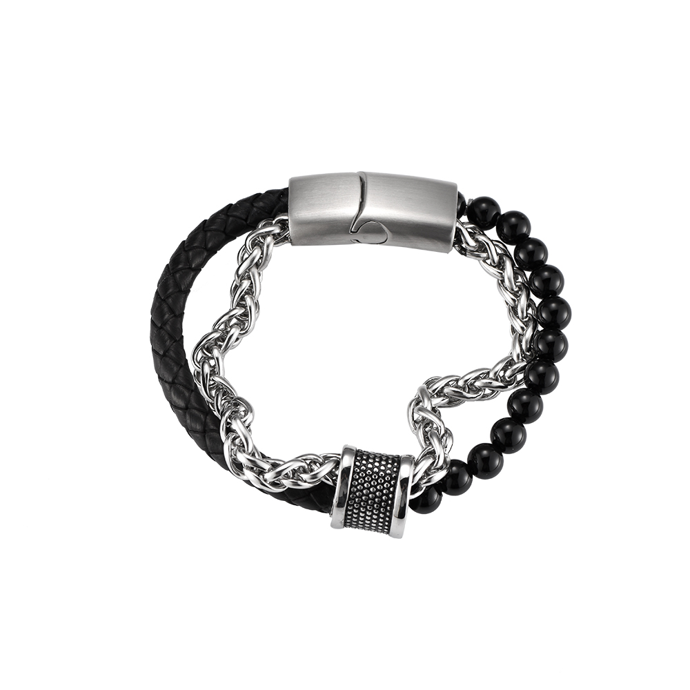 Friedrich Stainless Steel Leather Bracelet
