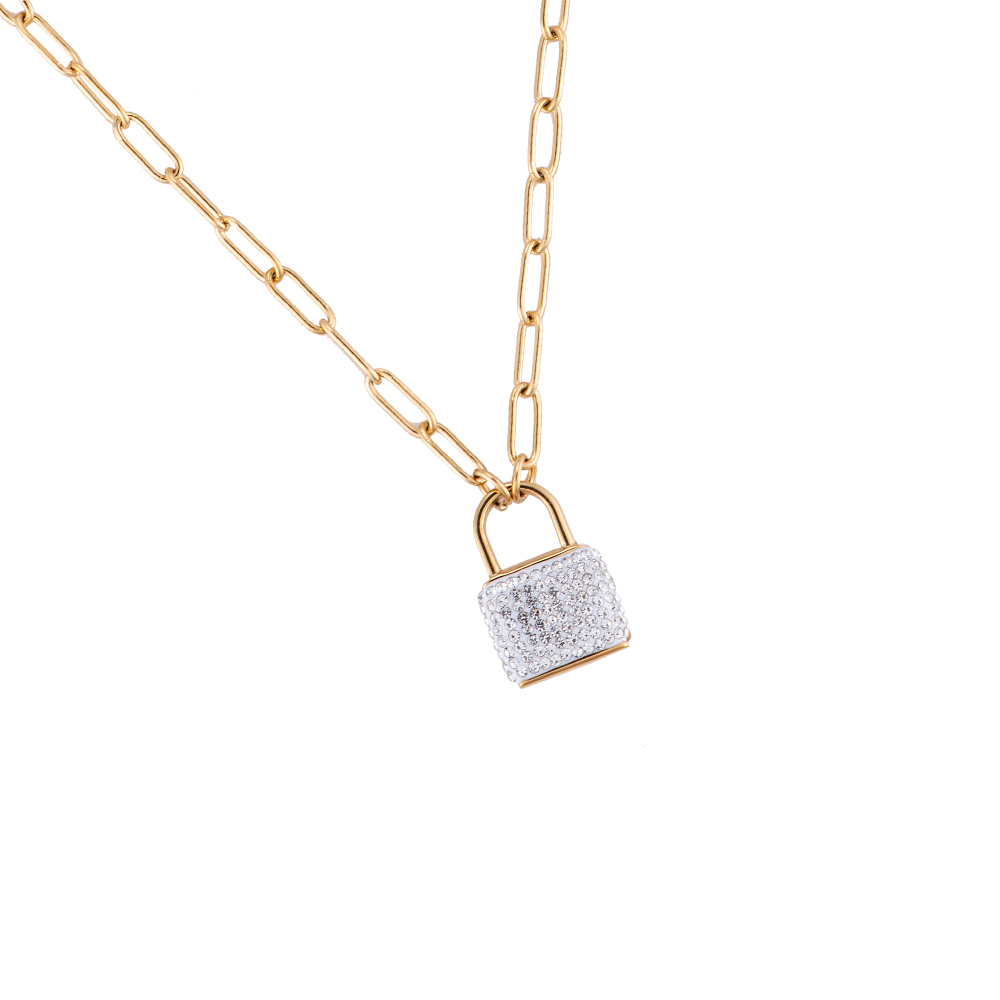 Glitter Lock Chain Stainless Steel Necklace