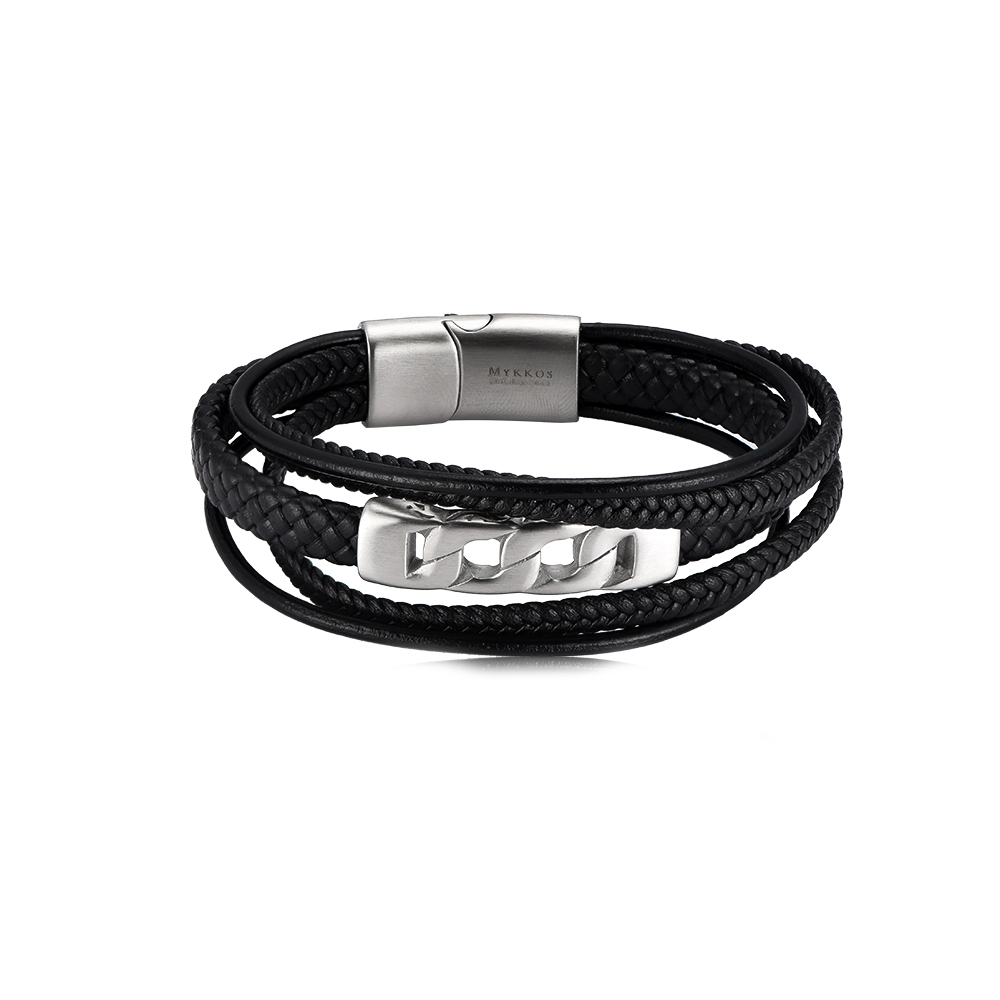 Robbie Chain Multi-Layered Stainless Steel Leather Bracelet