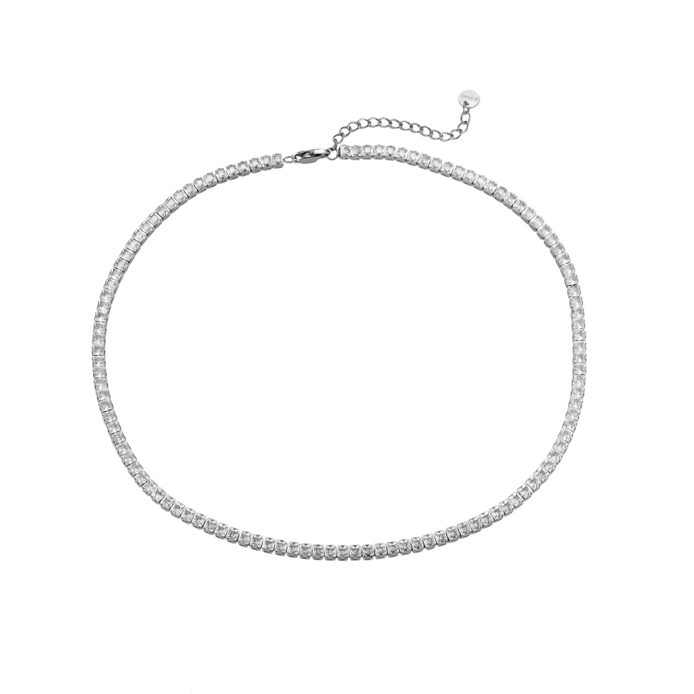 Princess-Cut 3.8 mm Tennis Stainless Steel Necklace
