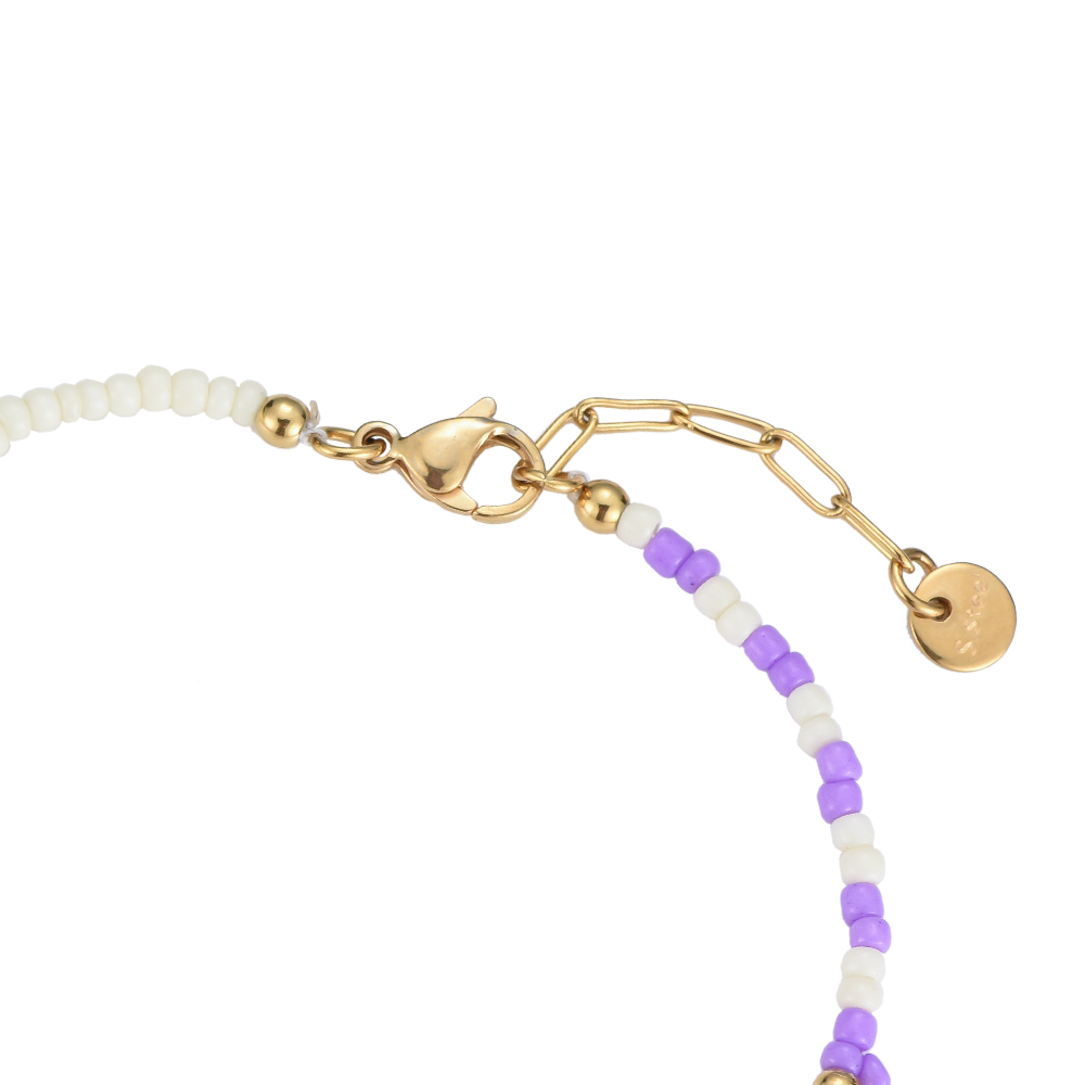 Purple and White Beads Armband