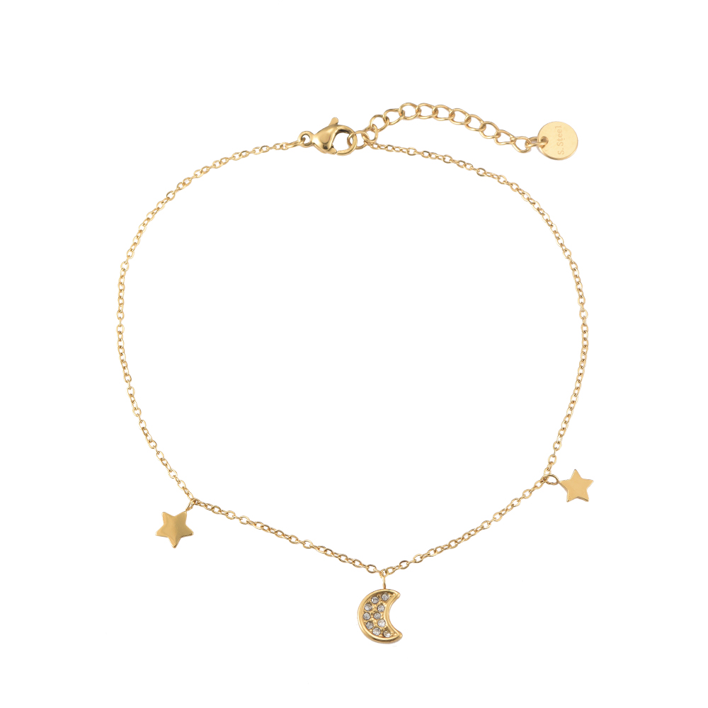2 Stars and 1 Moon Stainless Steel Anklet