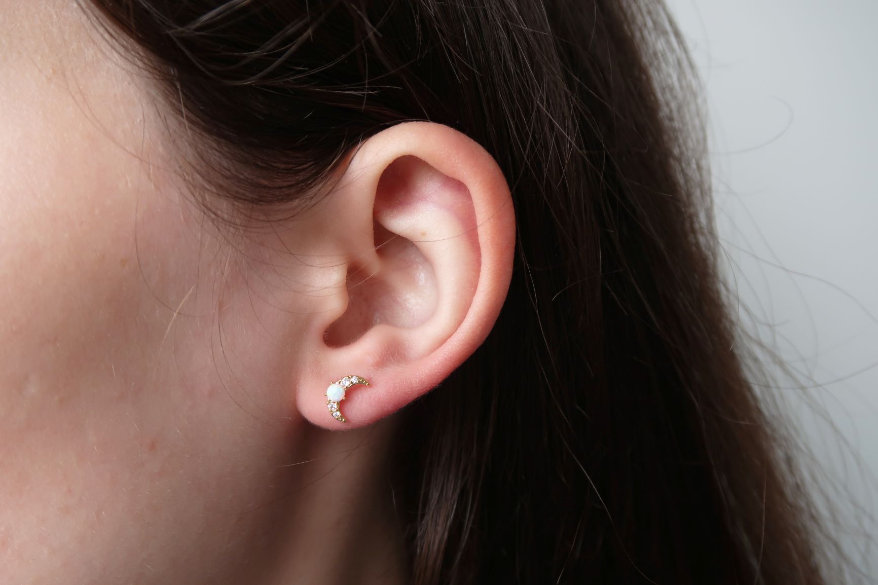 Opal Crescent Moon Plated Earrings