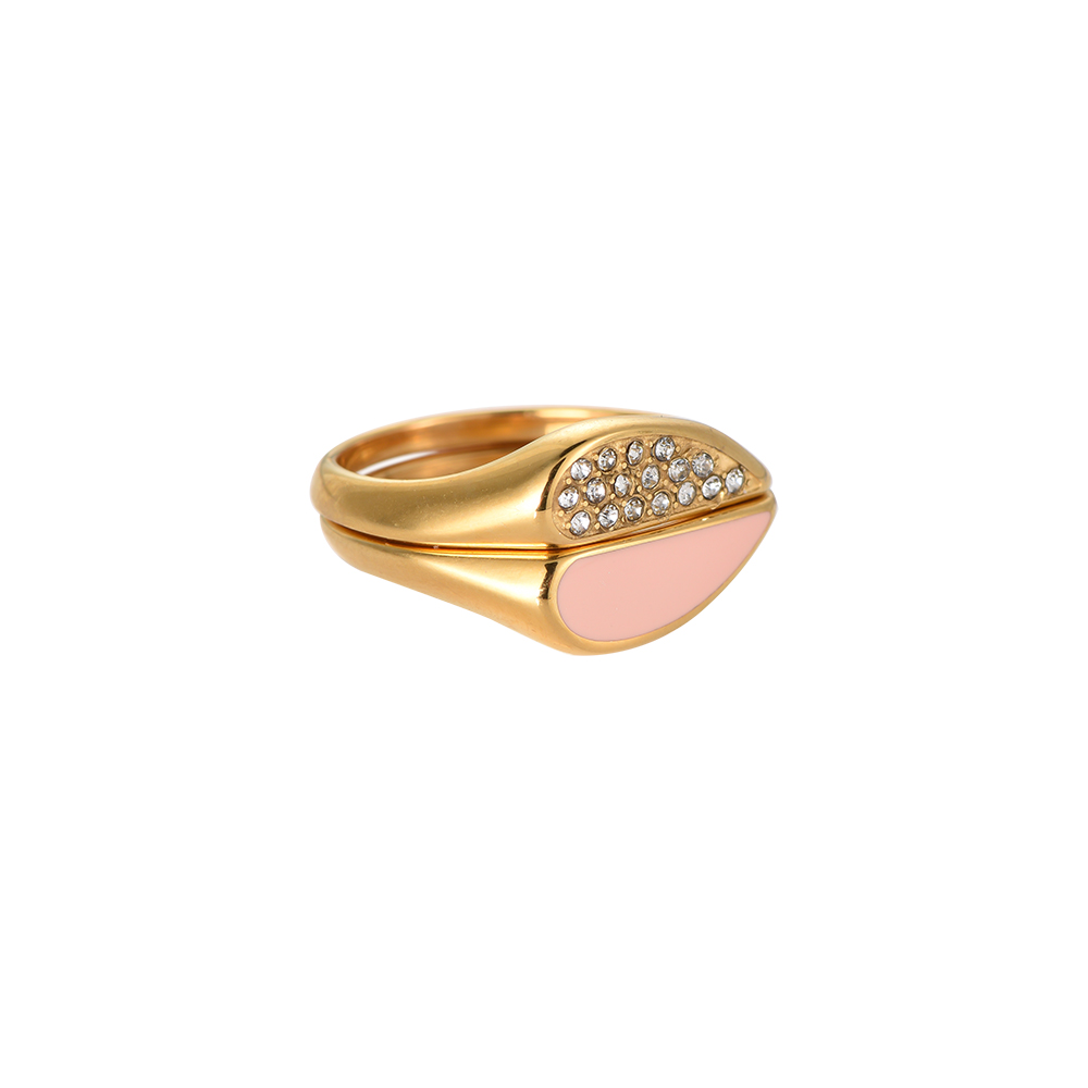 Pink Heart Combination Edelstahl Ring 