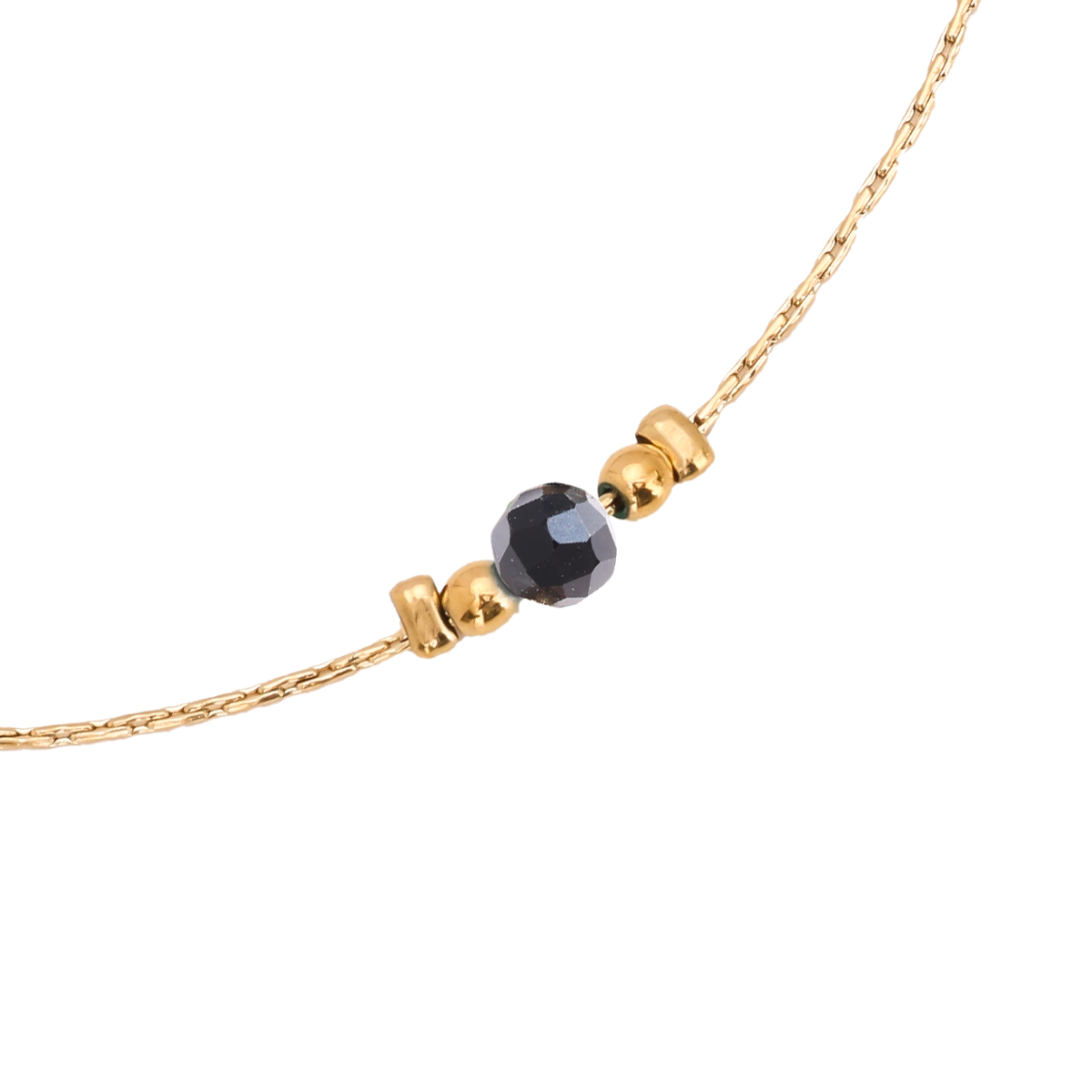17cm Nature Stone With Golden Beads Simple Chain Edelstahl Armkette      