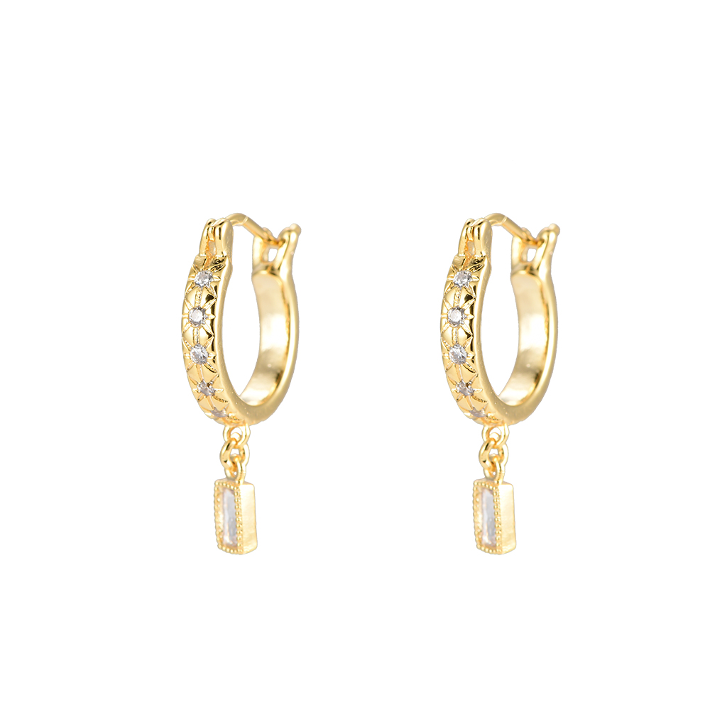 Sparkling Hoop & Cube Plated Earring