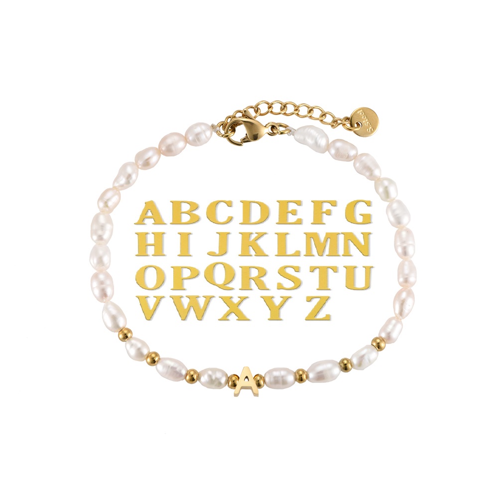 Pearl Alphabet Stainless Steel Bracelet