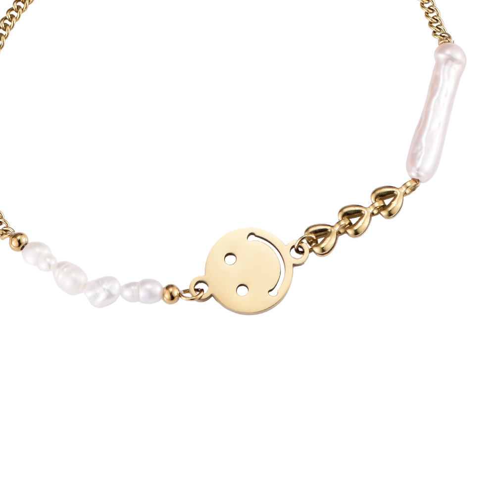Smiley & Pearls Stainless Steel Bracelet