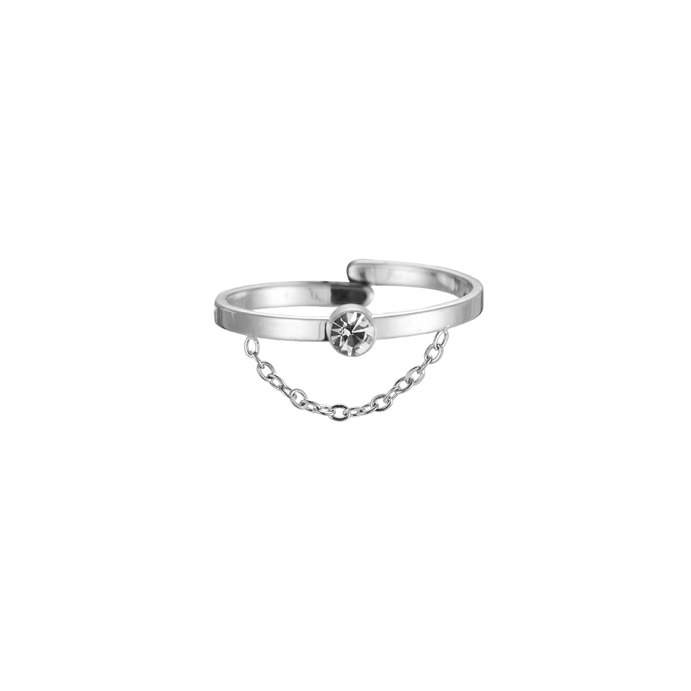 Single Diamond & Chain Edelstahl Ring