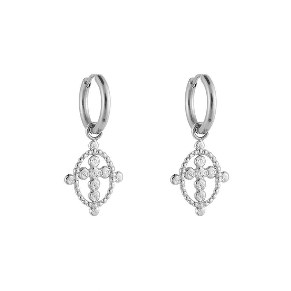 Dot Crucifix Stainless Steel Earring