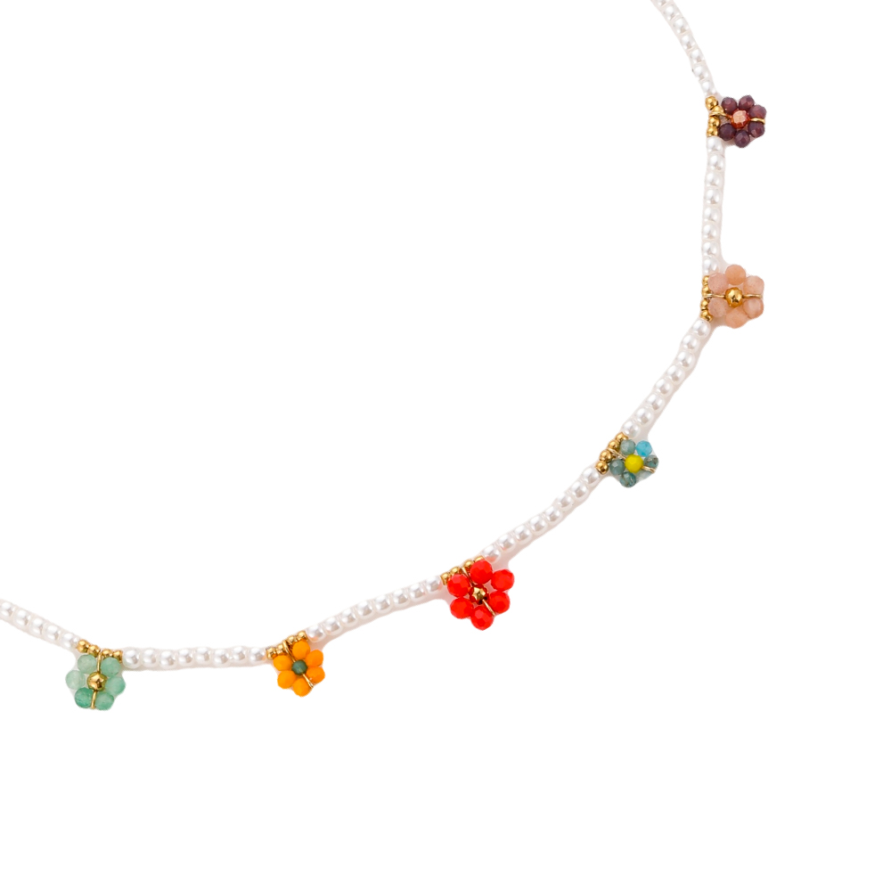 Rainbow Field of Flowers Stainless Steel Necklace