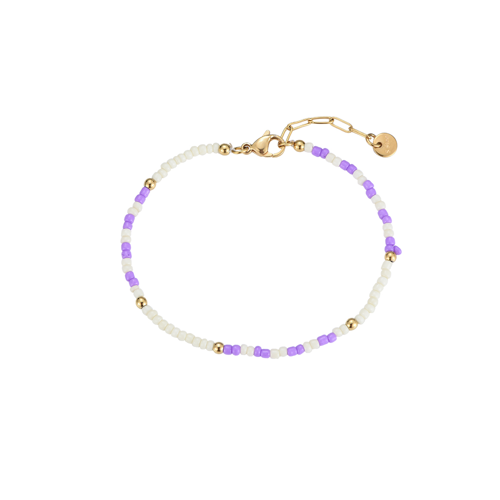 Purple and White Beads Armband